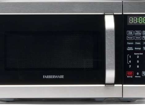 Farberware Countertop Microwave 700 Watts, 0.7 Cu. Ft. – Microwave Oven With LED Lighting and Child Lock – Perfect for Apartments and Dorms – Easy Clean Stainless Steel