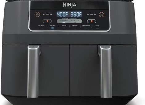 Ninja DZ201 Foodi 8 Quart 6-in-1 DualZone 2-Basket Air Fryer with 2 Independent Frying Baskets, Match Cook & Smart Finish to Roast, Broil, Dehydrate & More for Quick, Easy Meals, Grey