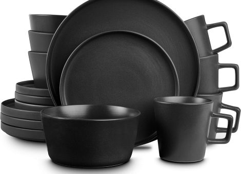 Stone Lain Coupe Dinnerware Set, Service For 4, Black Matte